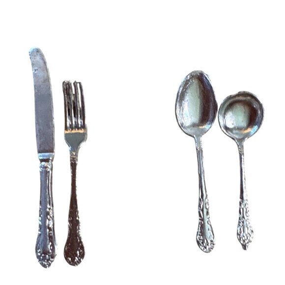 Vtg Marx Little Hostess Dollhouse Miniature Silverware Set Fork Knife 2 Spoons - Picture 1 of 5